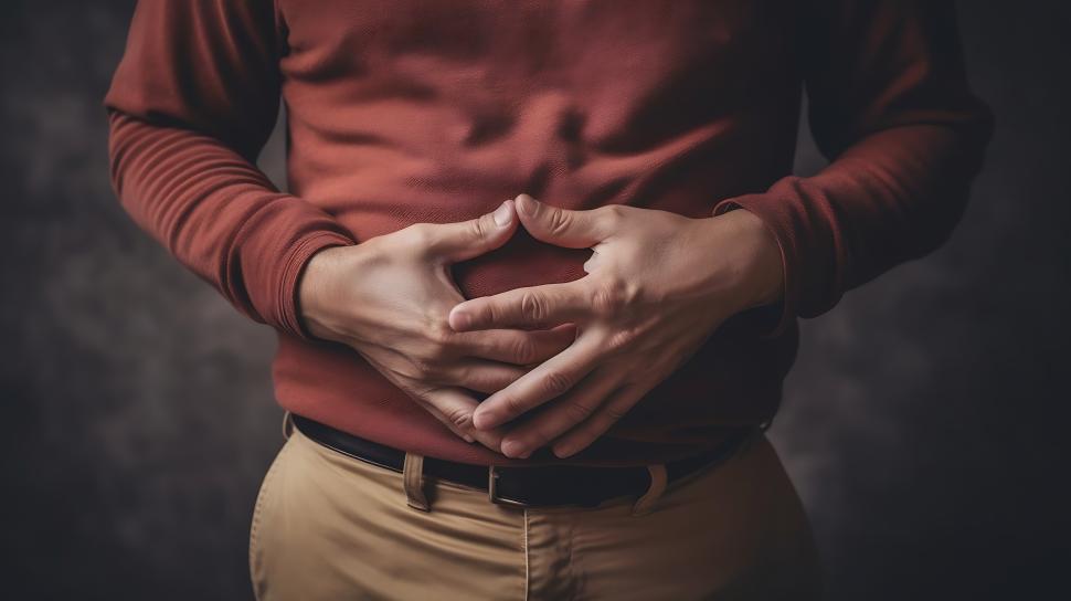 mężczyzna trzymający się za brzuch