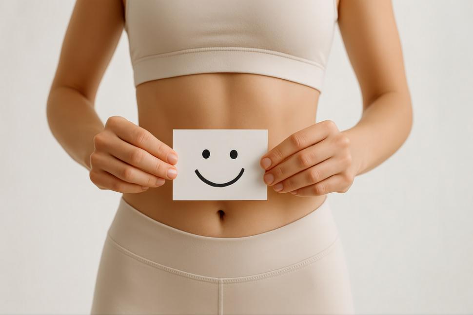 kobieta trzymająca karteczkę z uśmiechniętą buźką