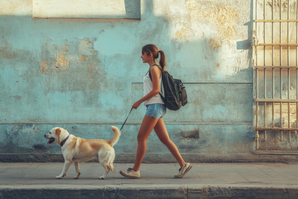 kobieta spacerująca z pieskiem